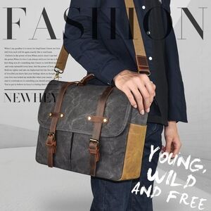 NWT NEWHEY Mens Messenger Bag 15.6 Inch Waterproof Vintage Leather Laptop Bag